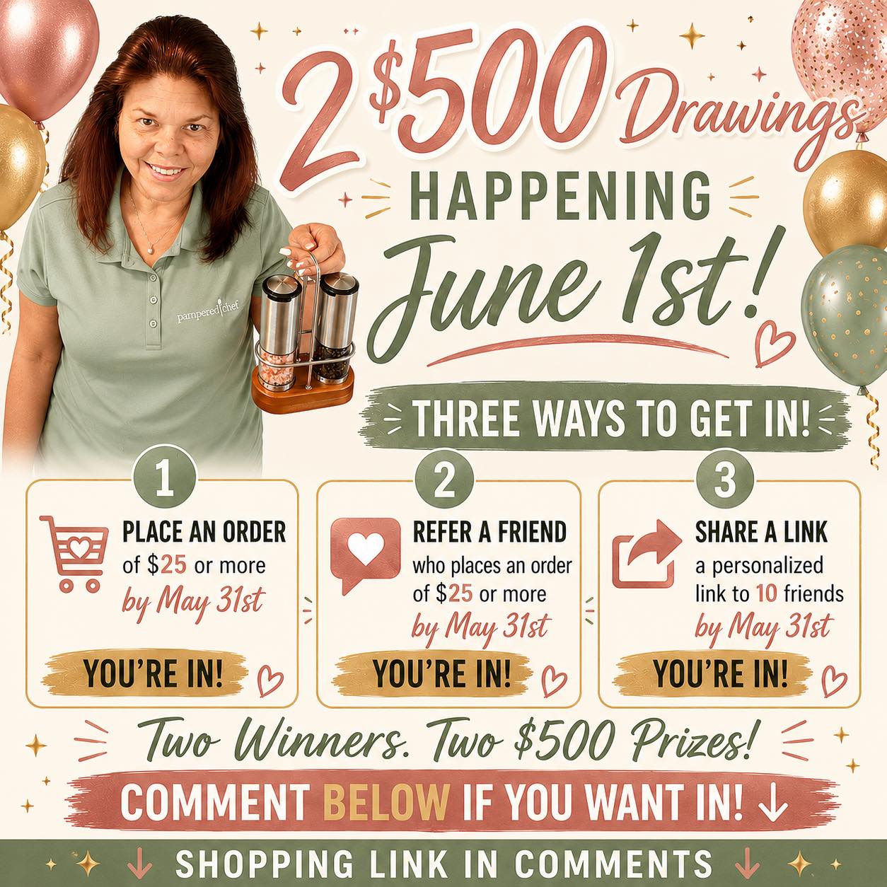✨ TWO lucky winners will each receive a $500 prize!! ✨🎉

Want in? 💕
✔️ Shop
✔️ Refer a friend
✔️ Share your personalized link

It’s that easy! 👩‍🍳✨
Comment BELOW and I’ll send you the details! 💖

👇🏻 CHECK THE COMMENTS FOR THE SPECIAL LINK 👇🏻