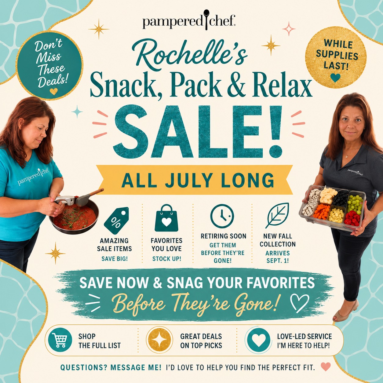 🚨 Quick question...

If you could save on ONE Pampered Chef item this month, what would it be? 👇🏼

I've rounded up this month's Sale items plus our Last Chance favorites before the Fall collection arrives on September 1.

✨ Check the first comment for the complete list!